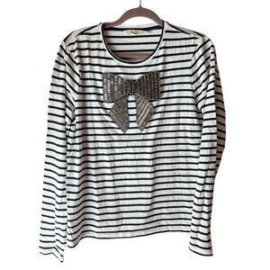Boden Imogen  Breton top with embellished bow size 10 bling shiny holiday